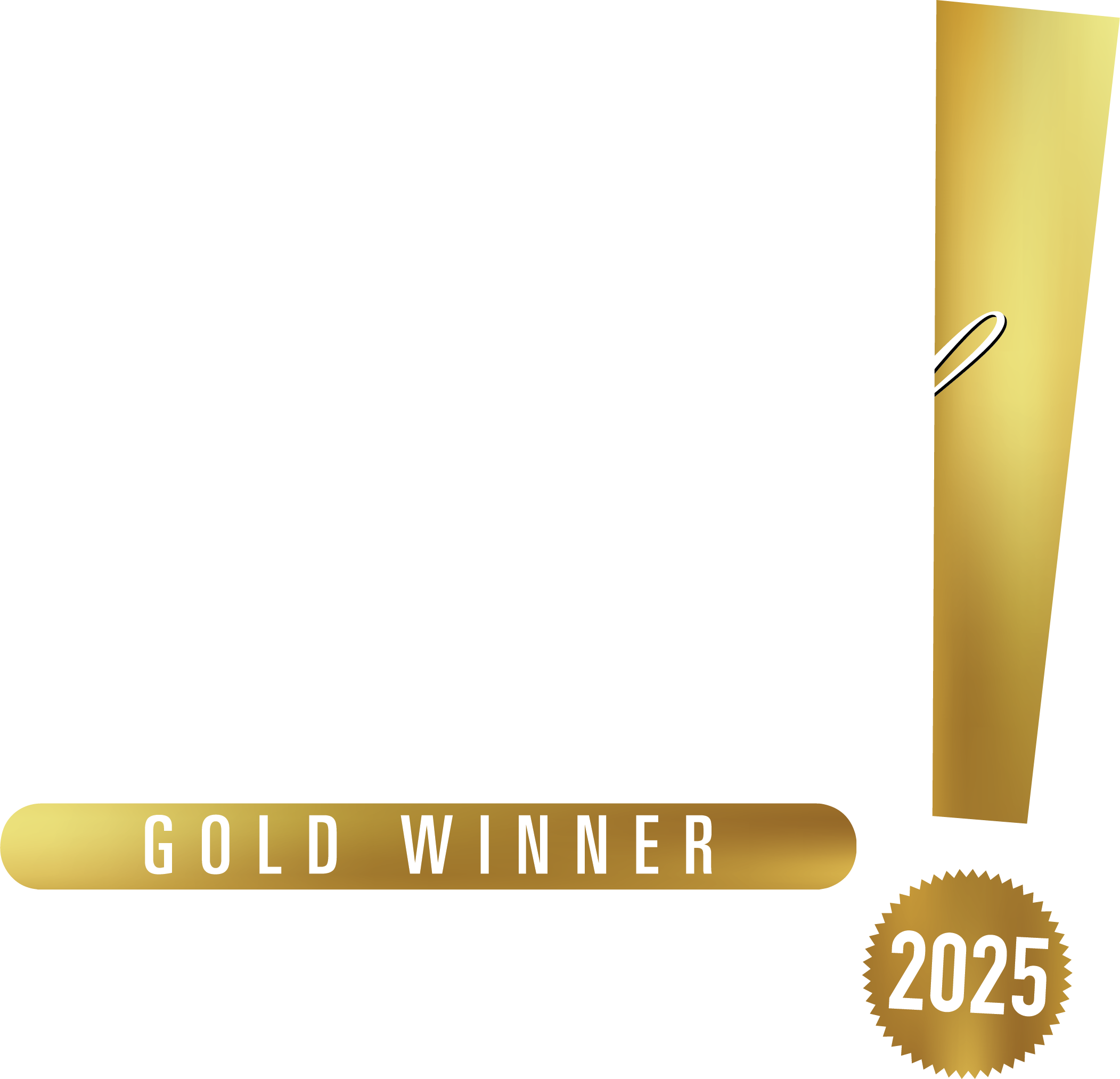 Large white "BEST OF LAS VEGAS" logo featuring a gold "GOLD WINNER" bar and a 2025 badge.